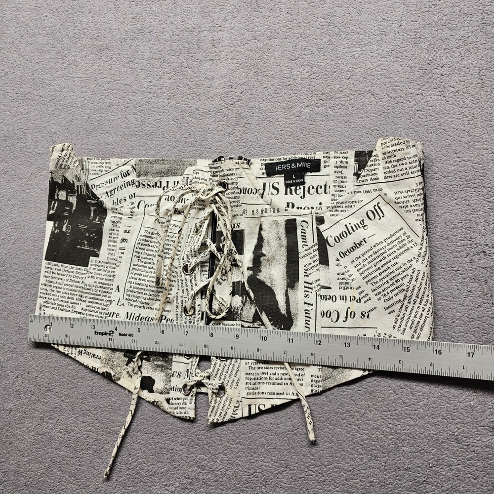 Hers & Mine Corset Belt Womens L Multi Newspaper Print Lace Up Front Back Zip - Picture 4 of 12